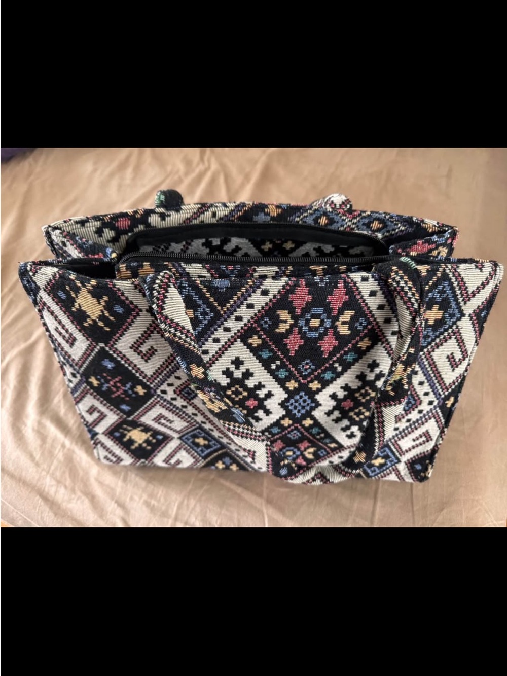 Boho Woven Tote Bag in Multicolor Diamond Pattern